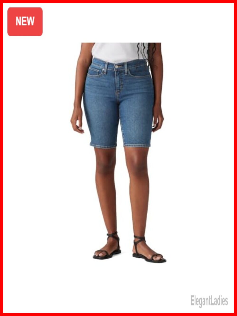 Levi's Womens Shaping Bermuda Shorts Mid Rise Stretch Denim 80% Cotton